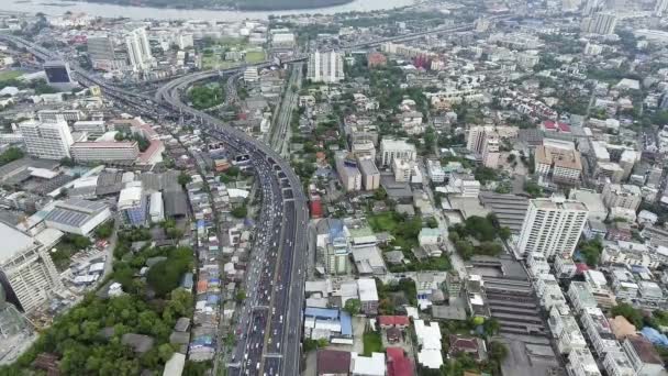 Αεροφωτογραφία Του Μποτιλιάρισμα Στην Αστική Πόλη Πάνω Προς Κάτω Άποψη — Αρχείο Βίντεο
