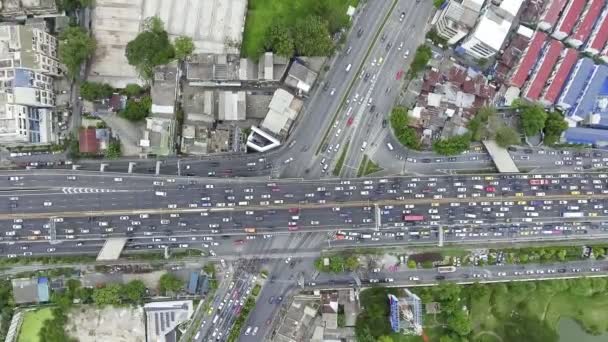 Flygfoto Över Trafikstockning Urbana Staden Top Från Högt Upp Eftermiddag — Stockvideo