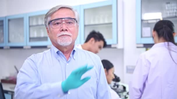 Naukowcy Pracujący Laboratorium Portret Senior Chiński Mężczyzna Naukowiec Pracujący Laboratorium — Wideo stockowe