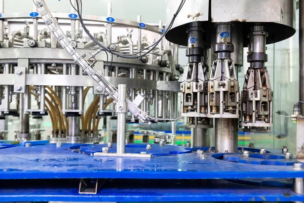 Beverage Production Line Background Liquid Bottle Filling Machine Bottle Operating — Stock Photo, Image