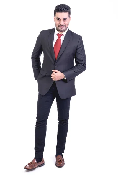 Empresario Aislado Fondo Blanco Guapo Joven Empresario Indio Traje Retrato — Foto de Stock