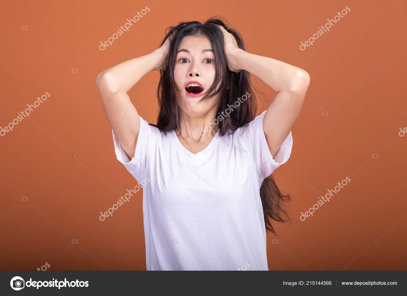 Surprise Woman Orange Background Young Asian Hipster Woman White
