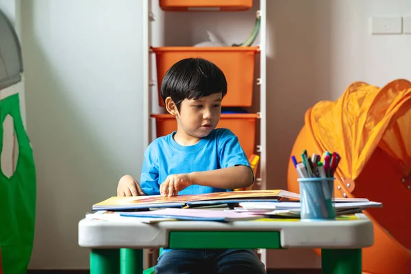 Children Homework Young Mixed Race Boy Doing Homework Terrace Home — Stock Photo, Image