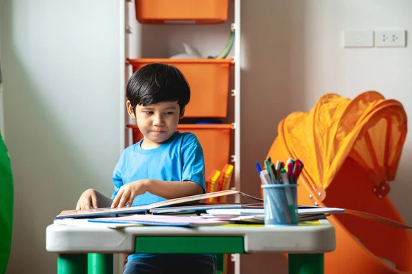 Children Homework Young Mixed Race Boy Doing Homework Terrace Home — Stock Photo, Image