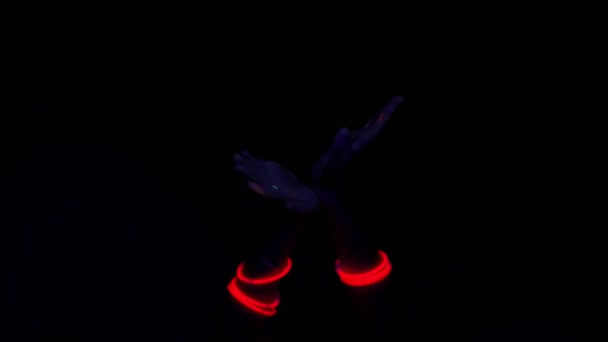 Glowing Hand Dancing Movement Black Background Red Glowing Paint Party — Stock Video