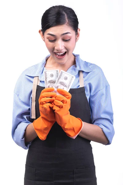 House Cleaning Service Woman Isolated White Asian Young Woman Gloves Stock Picture