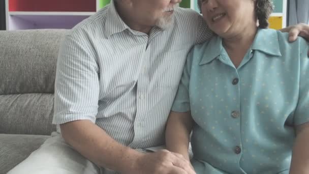 Couple Personnes Âgées Assis Serrant Dans Leurs Bras Dans Salon — Video