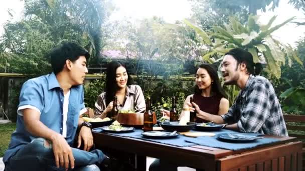 Friends Enjoying Outdoor Food Together Group Asian Chinese Thai Friends — Stock Video