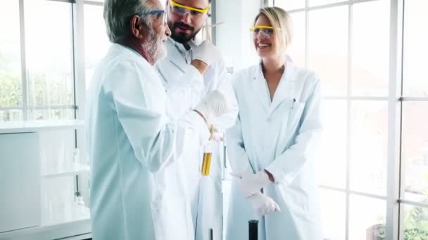 Group Chemists Working Lab Young White Male Female Chemists Senior — Stock Video