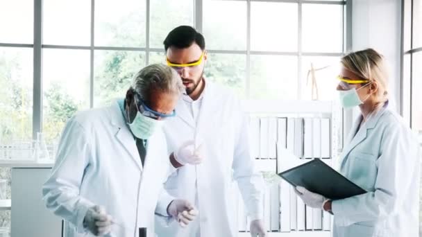 Group Chemists Working Lab Young White Male Female Chemists Senior — Stock Video