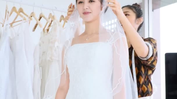 Young Wedding Dress Designer Working Young Asian Woman Let Her — Stock Video