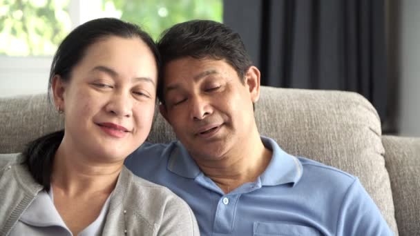 Asian Senior Couple Portrait Happy Smile Close Shot — Stock Video