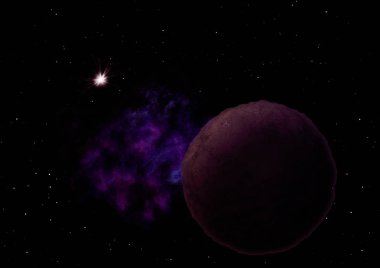 Gezegenler yıldızlara ve nebulaya karşı bir uzayda. Bu görüntünün elementleri NASA tarafından döşenmiştir. 3B görüntüleme.