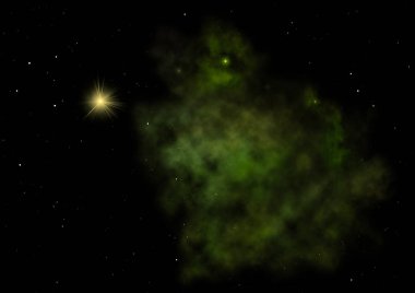 Uzayda bir yıldız alanı ve bir nebula. 3B görüntüleme