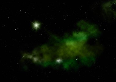 Uzayda bir yıldız alanı ve bir nebula. 3B görüntüleme