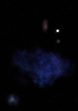 Uzayda bir yıldız alanı ve bir nebula. 3B görüntüleme