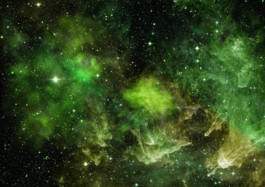 Uzayda bir yıldız alanı bir nebula ve gaz yoğunluğu. Bu görüntünün elementleri NASA tarafından döşenmiştir. 3B görüntüleme