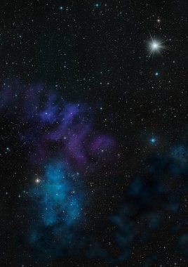 Uzayda bir yıldız alanı ve bir nebula. 3B görüntüleme