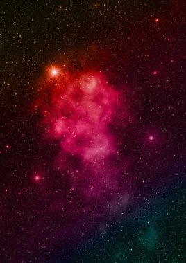 Uzaya karşı parlayan nebula ve yıldız alanı. Bu görüntünün elementleri NASA tarafından döşenmiştir. 3B görüntüleme.
