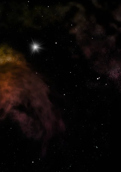 Campo stellare nello spazio e nebulose. Rendering 3D — Foto Stock