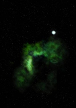 Uzayda bir yıldız alanı ve bir nebula. 3B görüntüleme