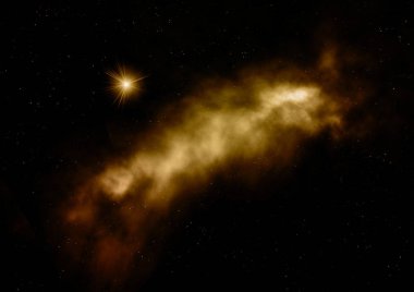 Uzaya karşı parlayan nebula ve yıldız alanı. Bu görüntünün elementleri NASA tarafından döşenmiştir. 3B görüntüleme.