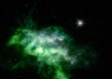 Uzaya karşı parlayan nebula ve yıldız alanı. Bu görüntünün elementleri NASA tarafından döşenmiştir. 3B görüntüleme.