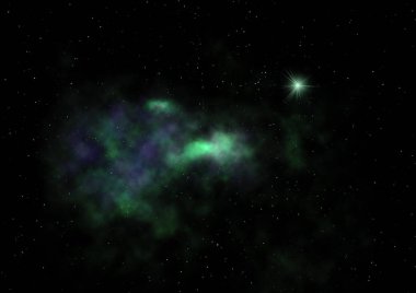 Uzayda bir yıldız alanı bir nebula ve gaz yoğunluğu. Bu görüntünün elementleri NASA tarafından döşenmiştir. 3B görüntüleme