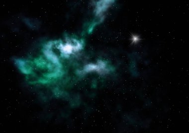 Uzaya karşı parlayan nebula ve yıldız alanı. Bu görüntünün elementleri NASA tarafından döşenmiştir. 3B görüntüleme.
