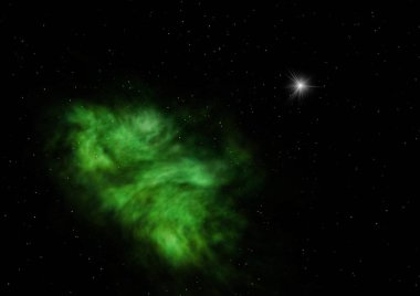 Uzayda bir yıldız alanı bir nebula ve gaz yoğunluğu. Bu görüntünün elementleri NASA tarafından döşenmiştir. 3B görüntüleme