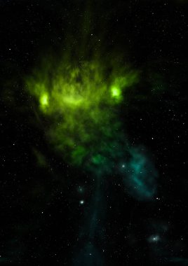 Uzayda bir yıldız alanı ve bir nebula. 3B görüntüleme