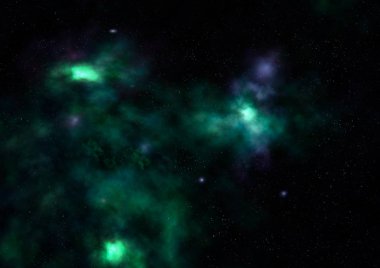 Uzaya karşı parlayan nebula ve yıldız alanı. Bu görüntünün elementleri NASA tarafından döşenmiştir. 3B görüntüleme.