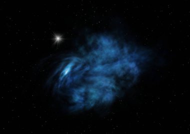 Uzaya karşı parlayan nebula ve yıldız alanı. Bu görüntünün elementleri NASA tarafından döşenmiştir. 3B görüntüleme.