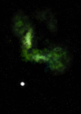Uzaya karşı parlayan nebula ve yıldız alanı. Bu görüntünün elementleri NASA tarafından döşenmiştir. 3B görüntüleme.
