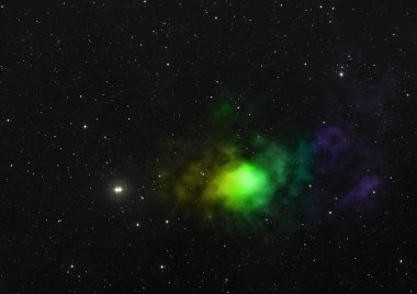 Uzaya karşı parlayan nebula ve yıldız alanı. Bu görüntünün elementleri NASA tarafından döşenmiştir. 3B görüntüleme.