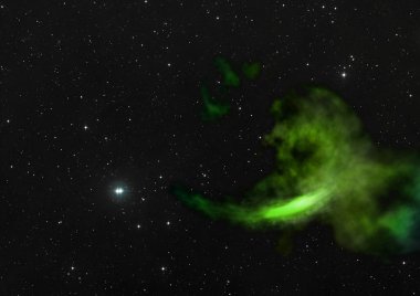 Uzayda bir yıldız alanı ve bir nebula. 3B görüntüleme