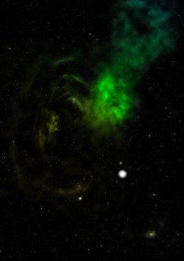 Uzayda bir yıldız alanı ve bir nebula. 3B görüntüleme