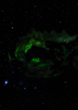 Uzayda bir yıldız alanı ve bir nebula. 3B görüntüleme