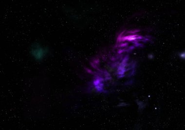 Uzayda bir yıldız alanı bir nebula ve gaz yoğunluğu. Bu görüntünün elementleri NASA tarafından döşenmiştir. 3B görüntüleme