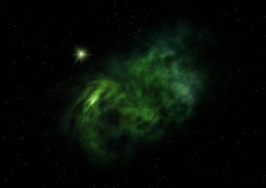 Uzayda bir yıldız alanı bir nebula ve gaz yoğunluğu. Bu görüntünün elementleri NASA tarafından döşenmiştir. 3B görüntüleme