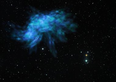 Uzaya karşı parlayan nebula ve yıldız alanı. Bu görüntünün elementleri NASA tarafından döşenmiştir. 3B görüntüleme.