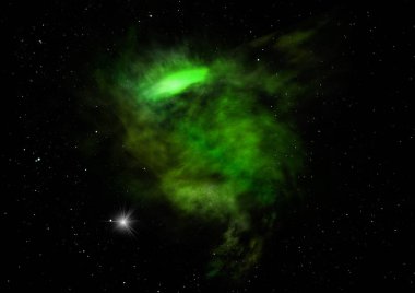 Uzaya karşı parlayan nebula ve yıldız alanı. Bu görüntünün elementleri NASA tarafından döşenmiştir. 3B görüntüleme.