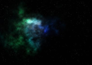Uzaya karşı parlayan nebula ve yıldız alanı. Bu görüntünün elementleri NASA tarafından döşenmiştir. 3B görüntüleme.
