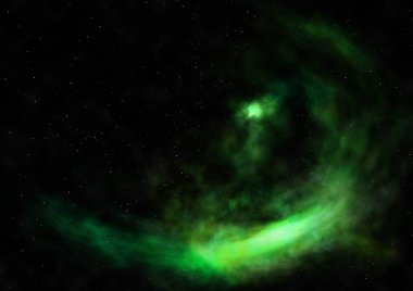 Uzaya karşı parlayan nebula ve yıldız alanı. Bu görüntünün elementleri NASA tarafından döşenmiştir. 3B görüntüleme.