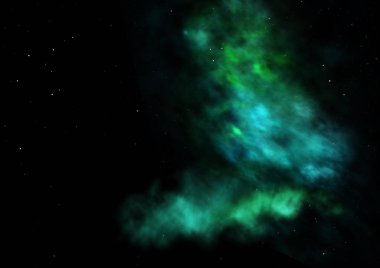 Uzaya karşı parlayan nebula ve yıldız alanı. Bu görüntünün elementleri NASA tarafından döşenmiştir. 3B görüntüleme.