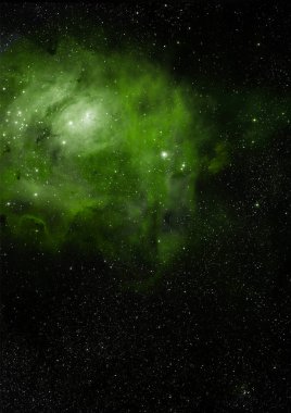 Uzaya karşı parlayan nebula ve yıldız alanı. Bu görüntünün elementleri NASA tarafından döşenmiştir. 3B görüntüleme.