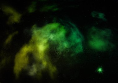 Uzayda bir yıldız alanı bir nebula ve gaz yoğunluğu. Bu görüntünün elementleri NASA tarafından döşenmiştir. 3B görüntüleme