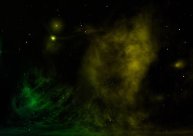 Uzayda bir yıldız alanı bir nebula ve gaz yoğunluğu. Bu görüntünün elementleri NASA tarafından döşenmiştir. 3B görüntüleme