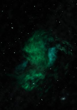 Uzayda bir yıldız alanı ve bir nebula. 3B görüntüleme