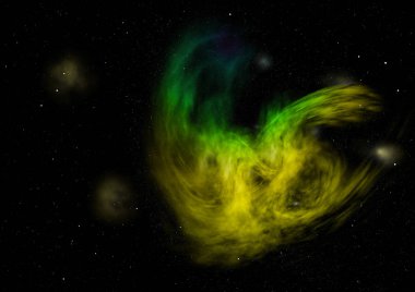 Uzayda bir yıldız alanı ve bir nebula. 3B görüntüleme